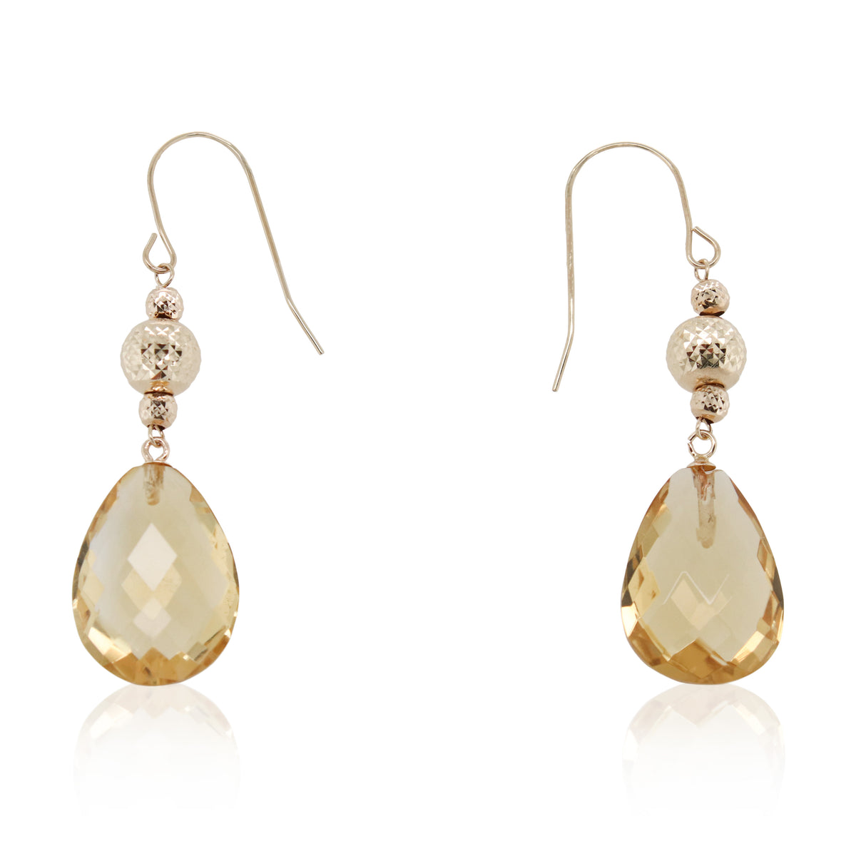 Estate Faceted Teardrop Citrine Drop Earrings