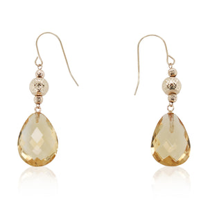 Estate Faceted Teardrop Citrine Drop Earrings