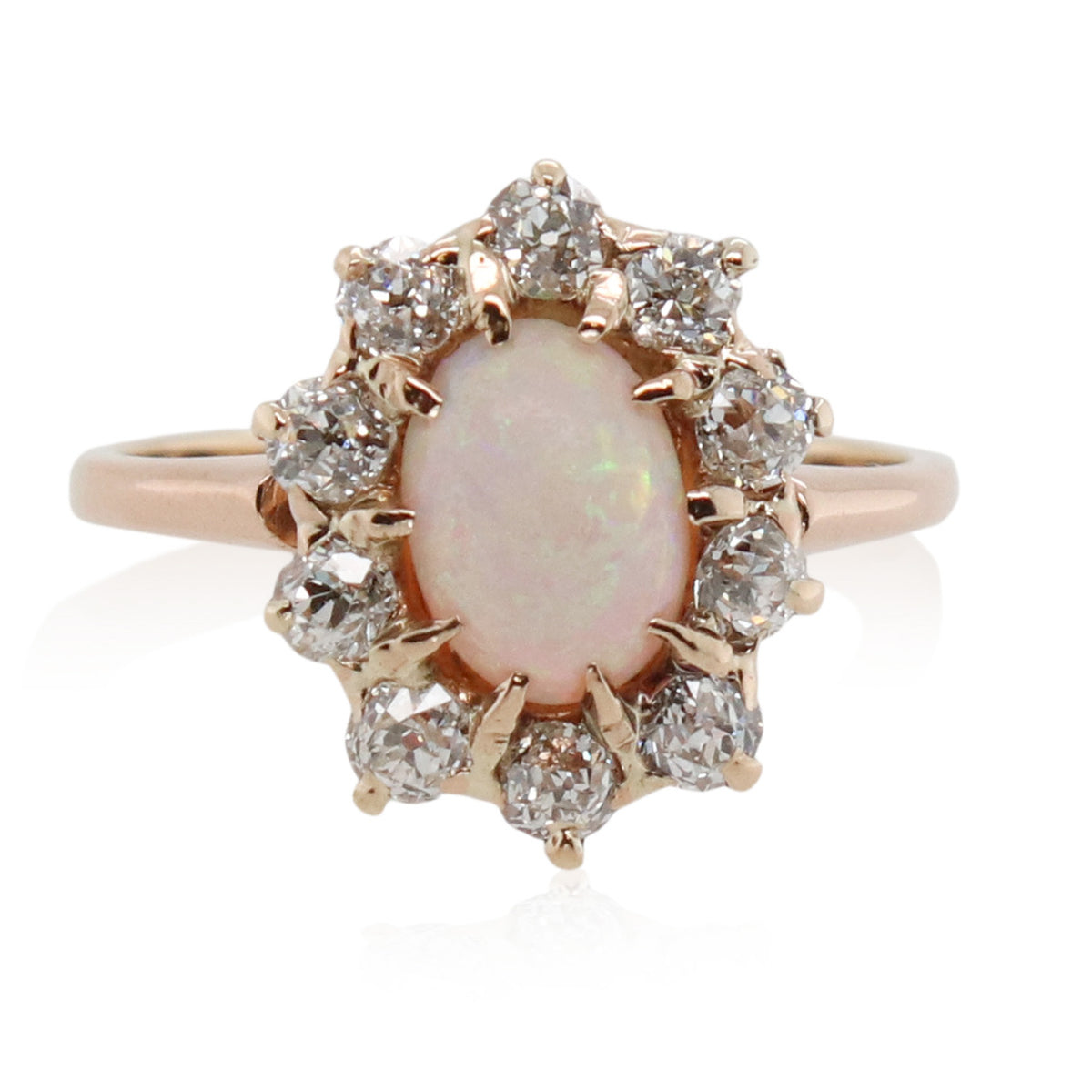 Opal & Old European Cut Halo Diamond Ring
