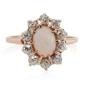 Opal & Old European Cut Halo Diamond Ring