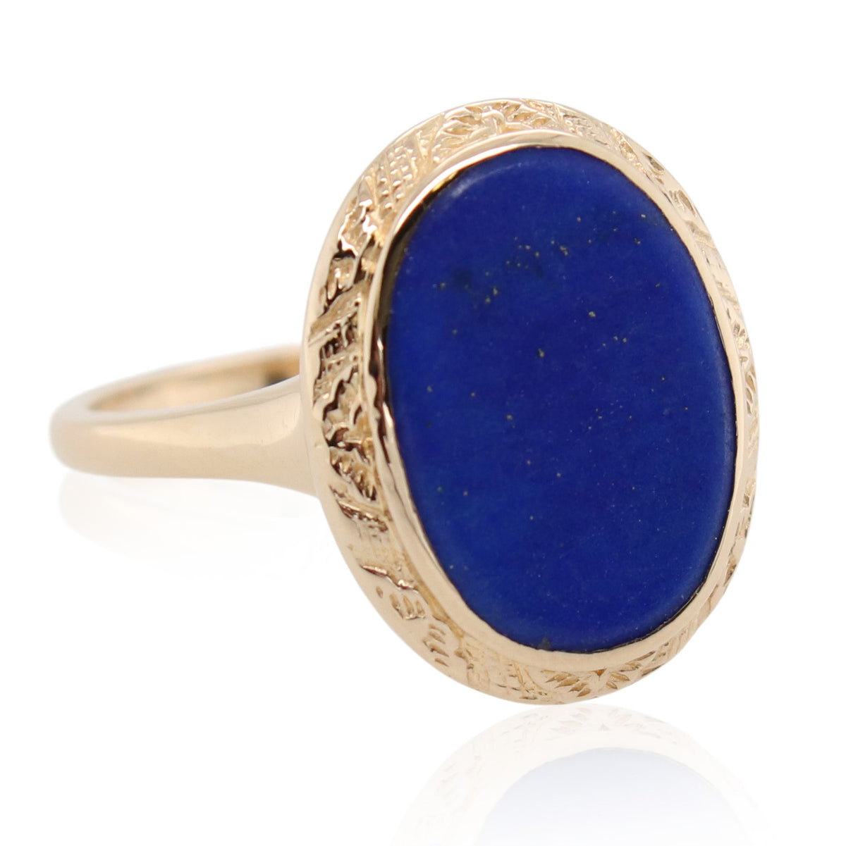 Estate Oval Lapis Lazuli Engraved Halo Ring