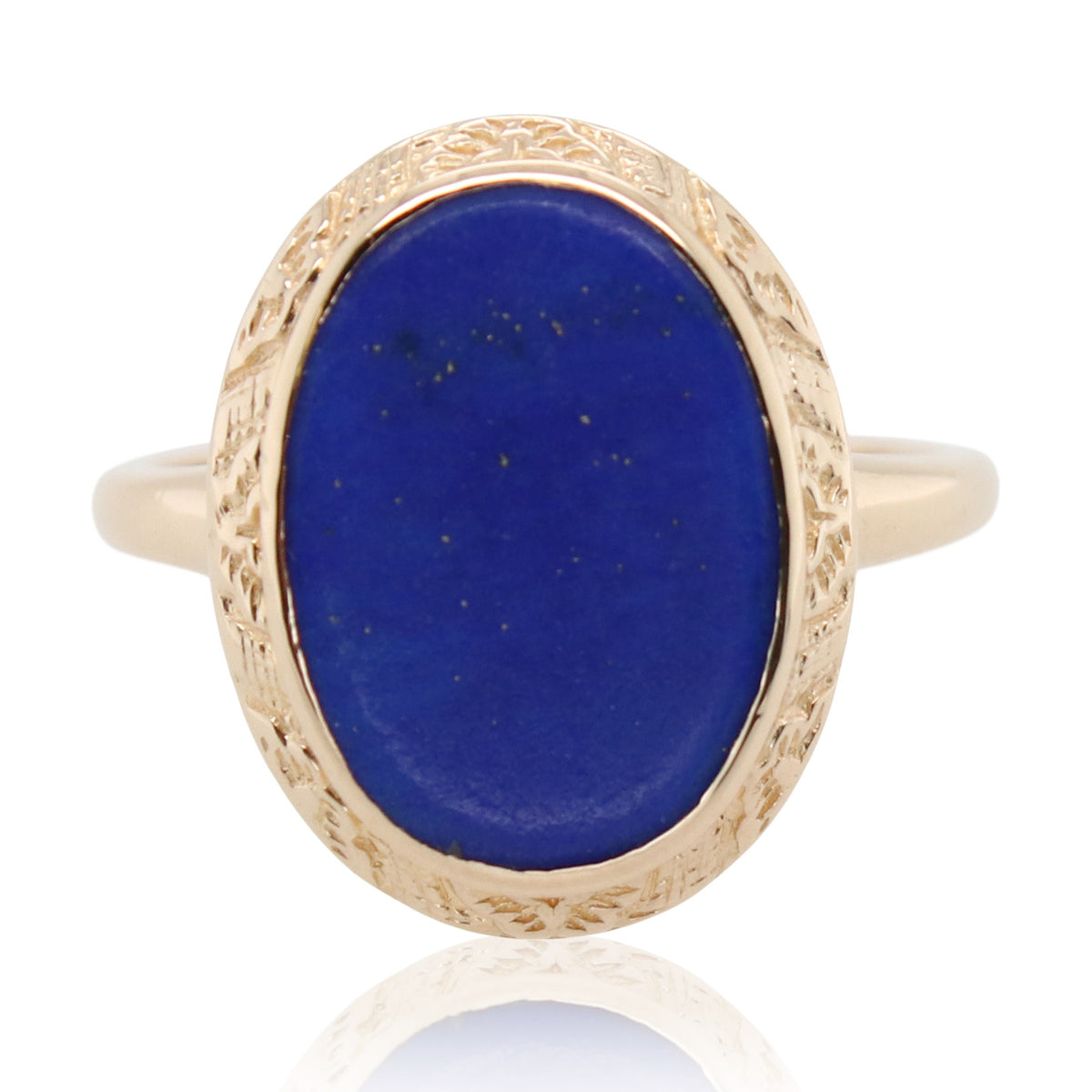 Estate Oval Lapis Lazuli Engraved Halo Ring