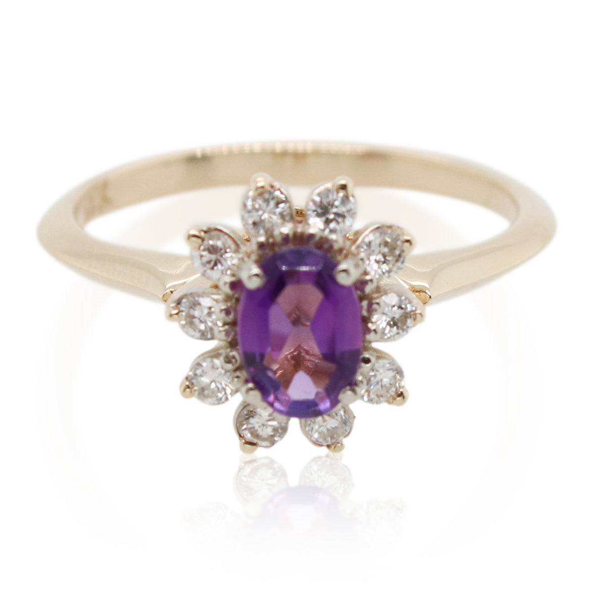 Estate Oval Amethyst and Halo Diamond Ring
