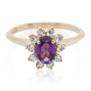 Estate Oval Amethyst and Halo Diamond Ring