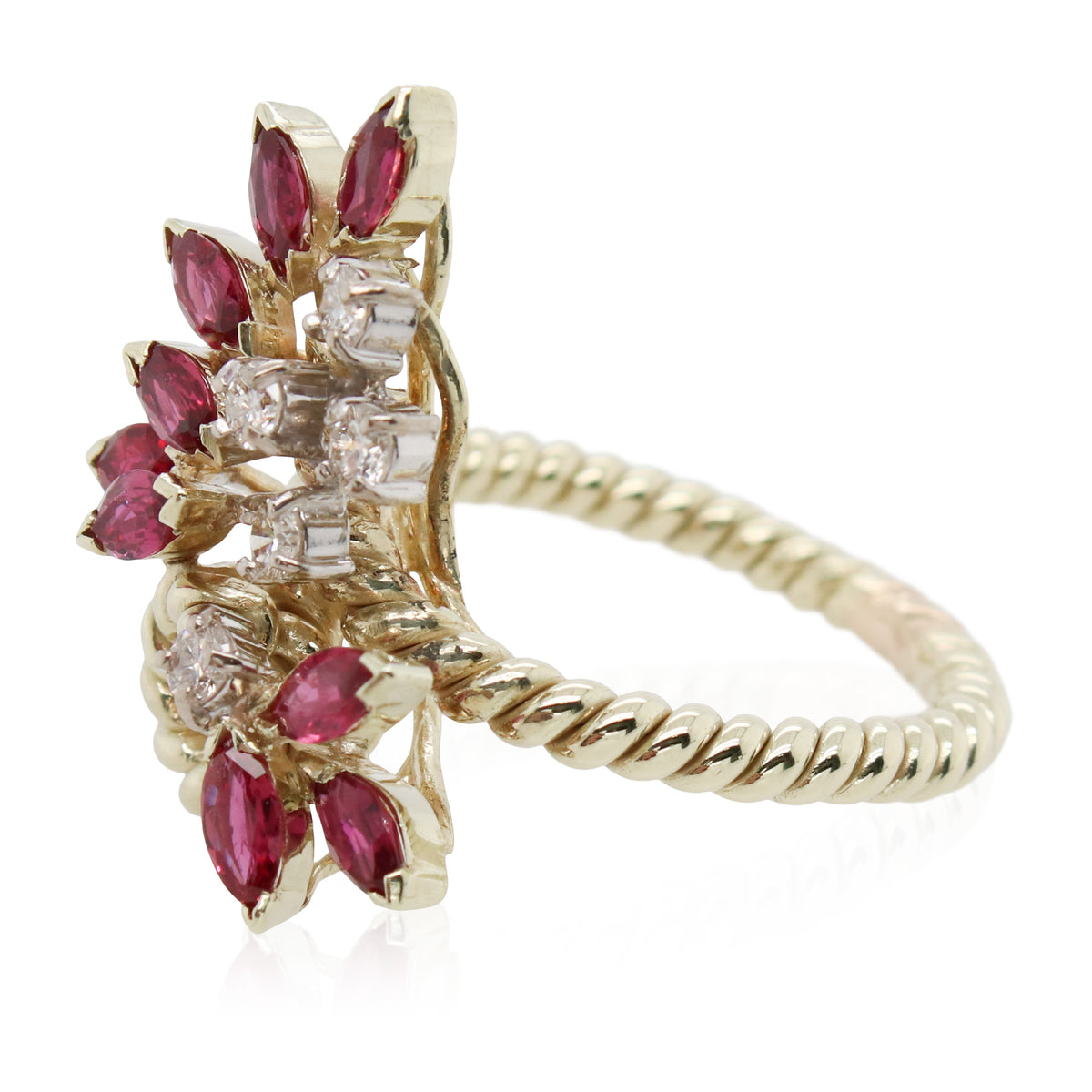 Estate Ruby and Diamond Floral Rope Ring