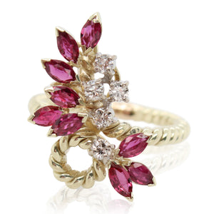 Estate Ruby and Diamond Floral Rope Ring