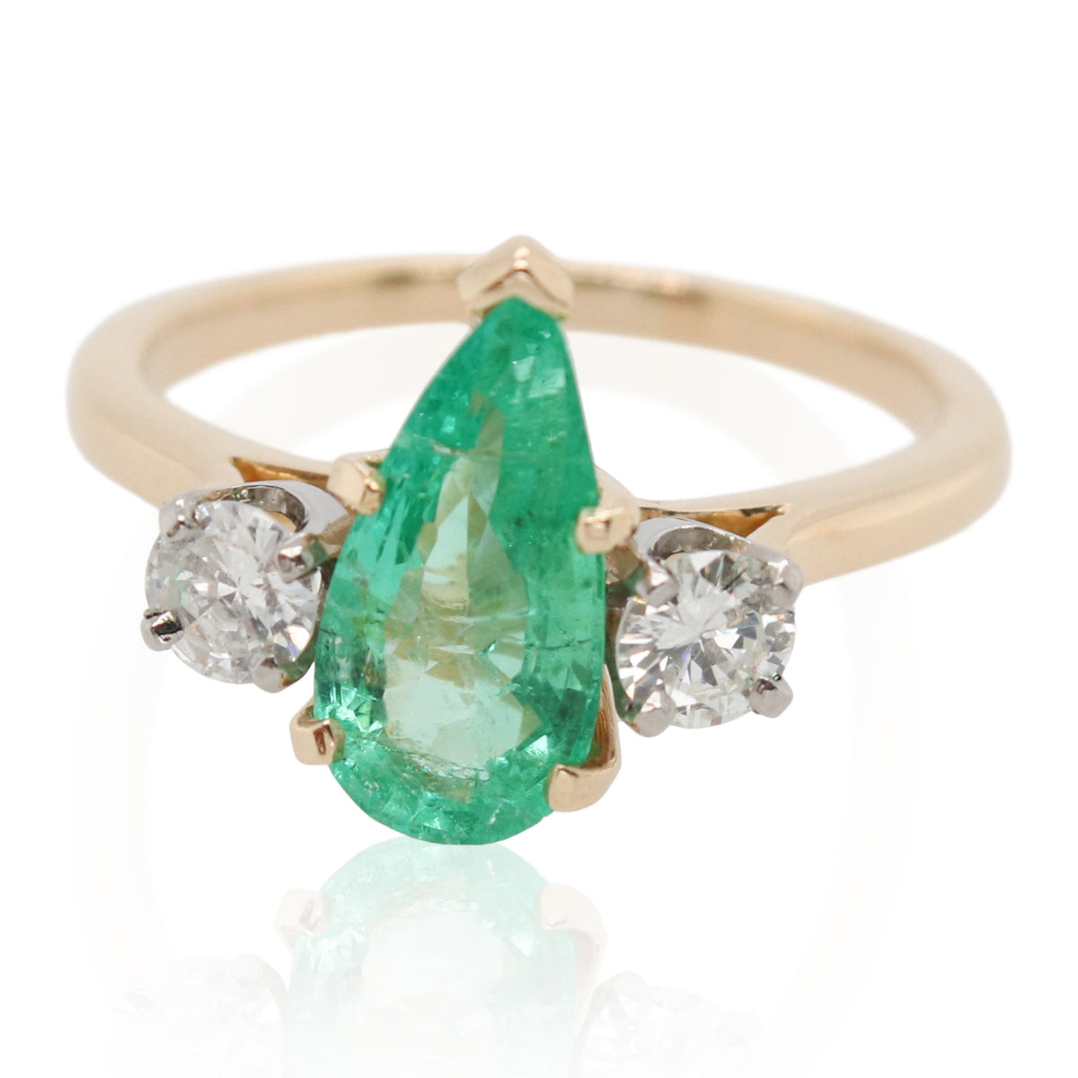 Estate 1.50ct Pear Shaped Emerald and Diamond 3 Stone Ring