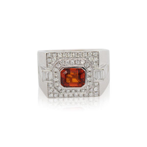 Orange Sapphire and Diamond Ring