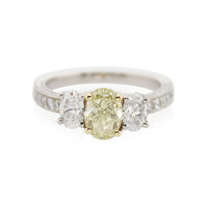 Estate Platinum Fancy Yellow Diamond 3 Stone Ring