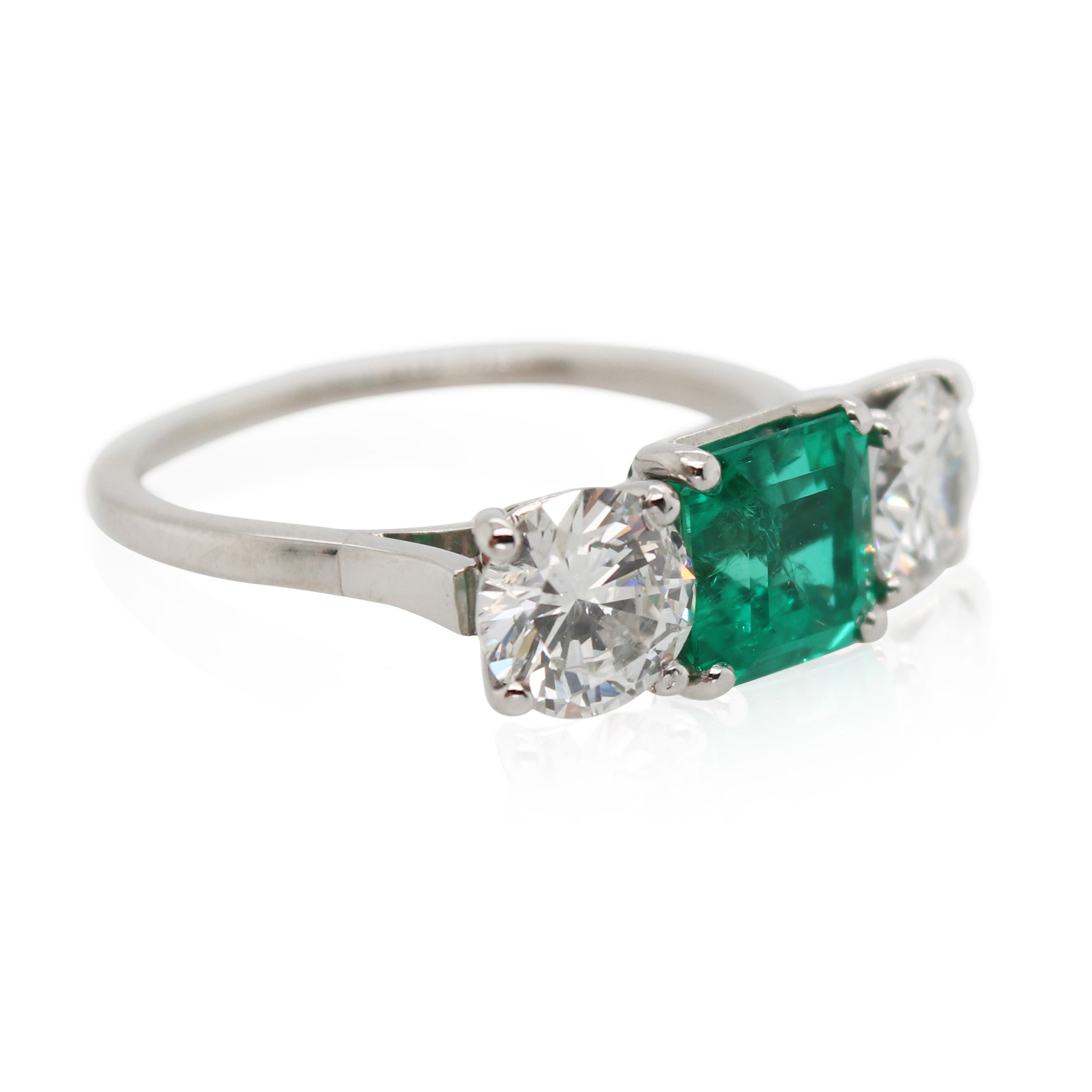 Platinum Emerald and Diamond 3 Stone Ring