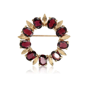 Oval Garnet Wreath Brooch