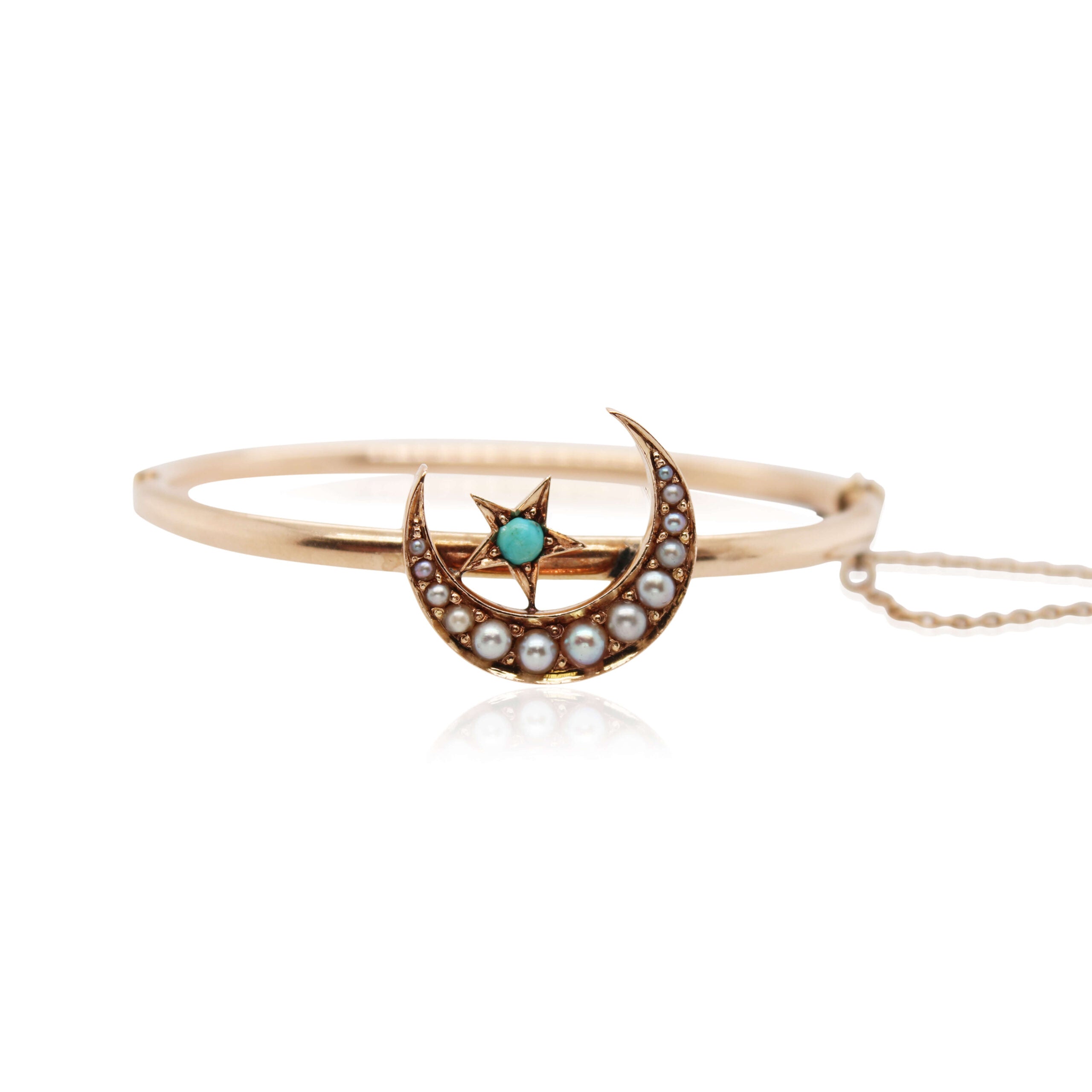 Crescent Moon Seed Pearl and Turquoise Bracelet