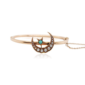 Crescent Moon Seed Pearl and Turquoise Bracelet