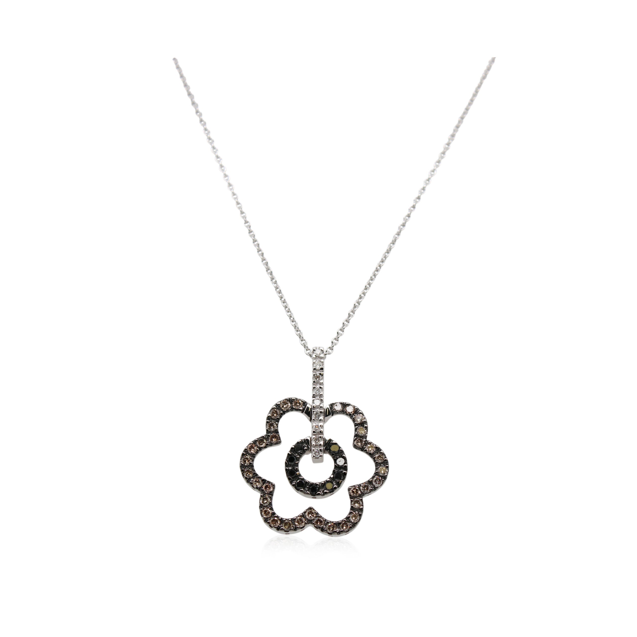 Tri Colored Diamond Floral Pendant