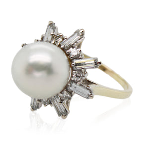 11mm Pearl and Diamond Starburst Ring