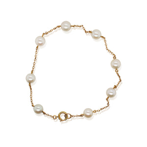 Yellow Gold Pearl Station Bracelet