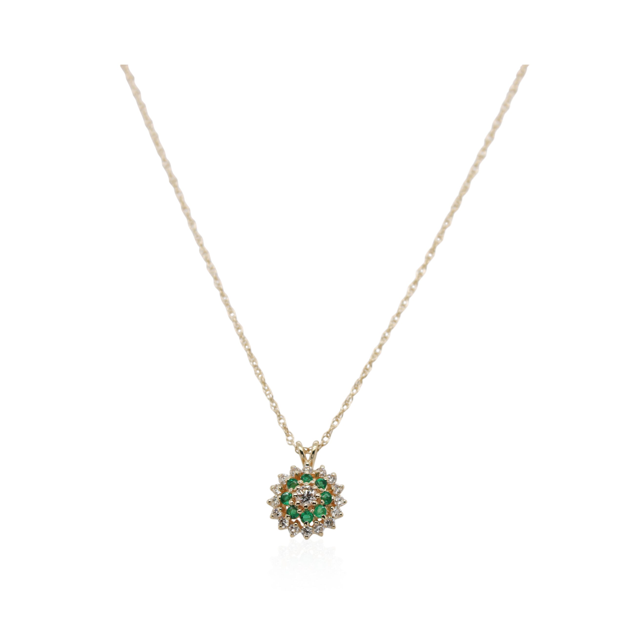 Yellow Gold Emerald and Diamond Circle Pendant