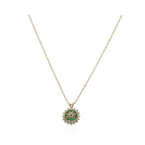 Yellow Gold Emerald and Diamond Circle Pendant