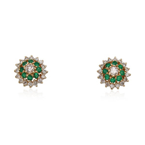 Emerald and Diamond Circle Studs