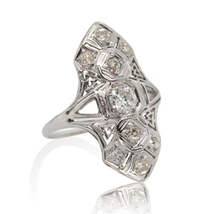 Old European Cut Diamond Elongated Ring