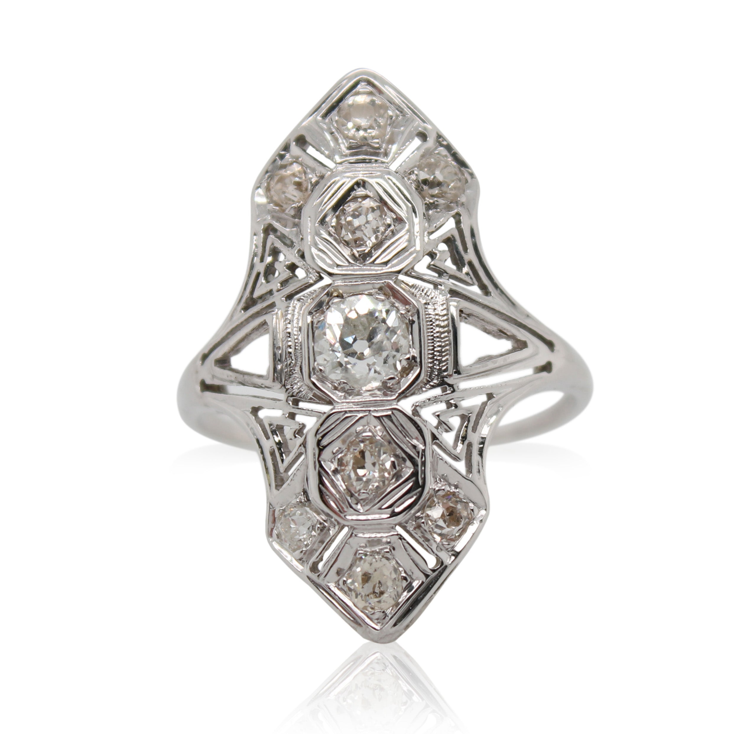 Old European Cut Diamond Elongated Ring