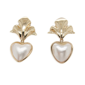 Heart Shaped Mabe Pearl Drop Earrings