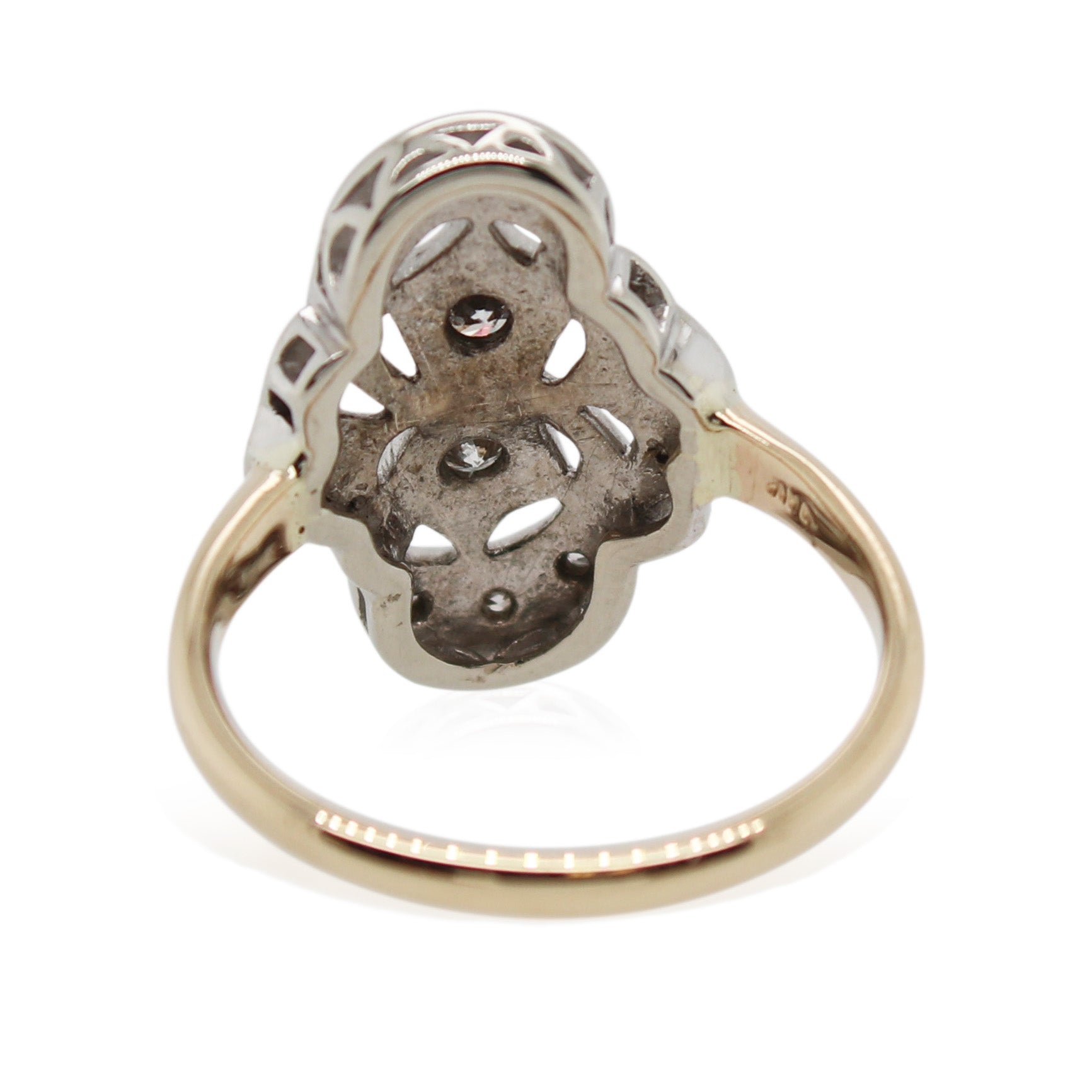 White and Yellow Gold Diamond Elongated Ring