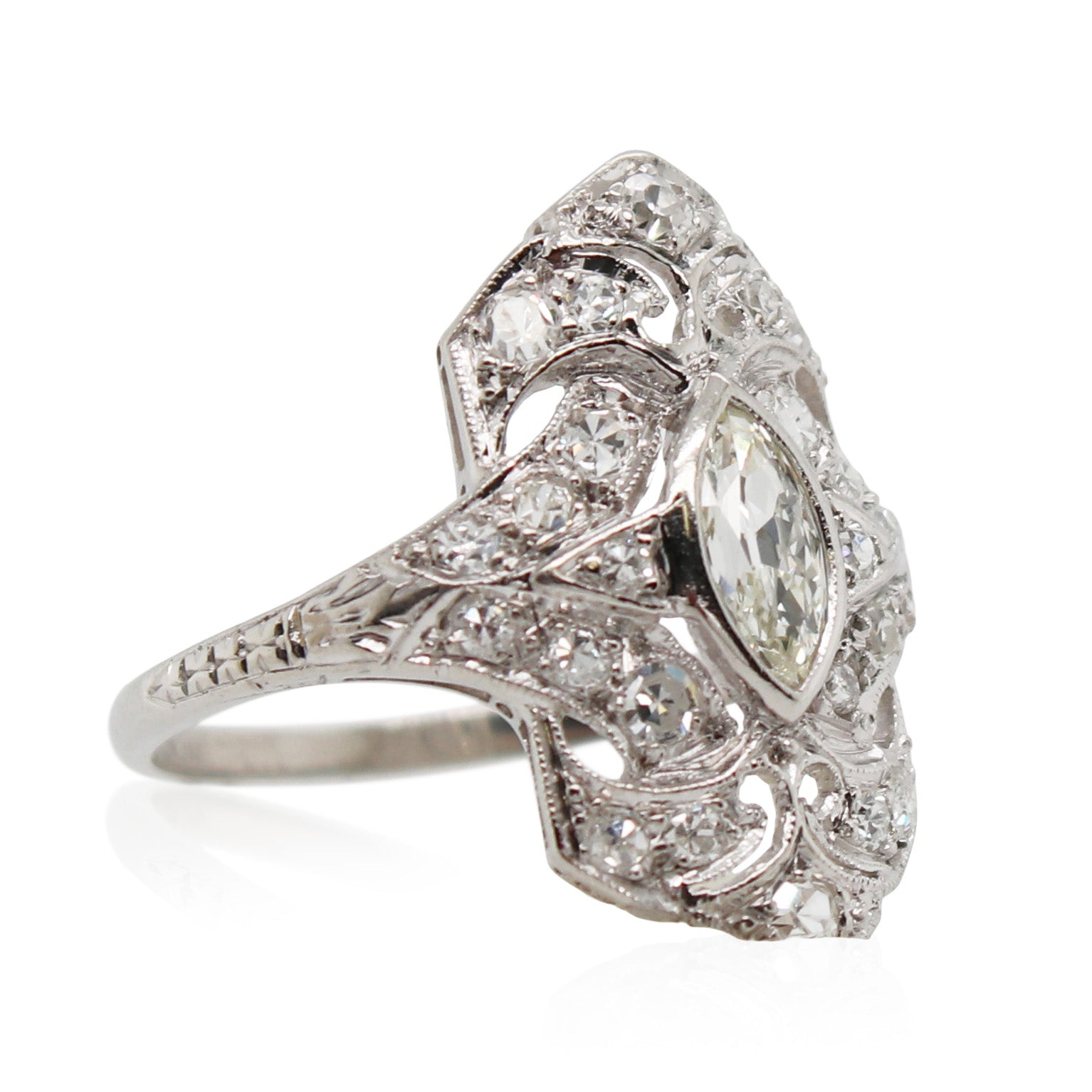 Platinum Elongated Diamond Ring