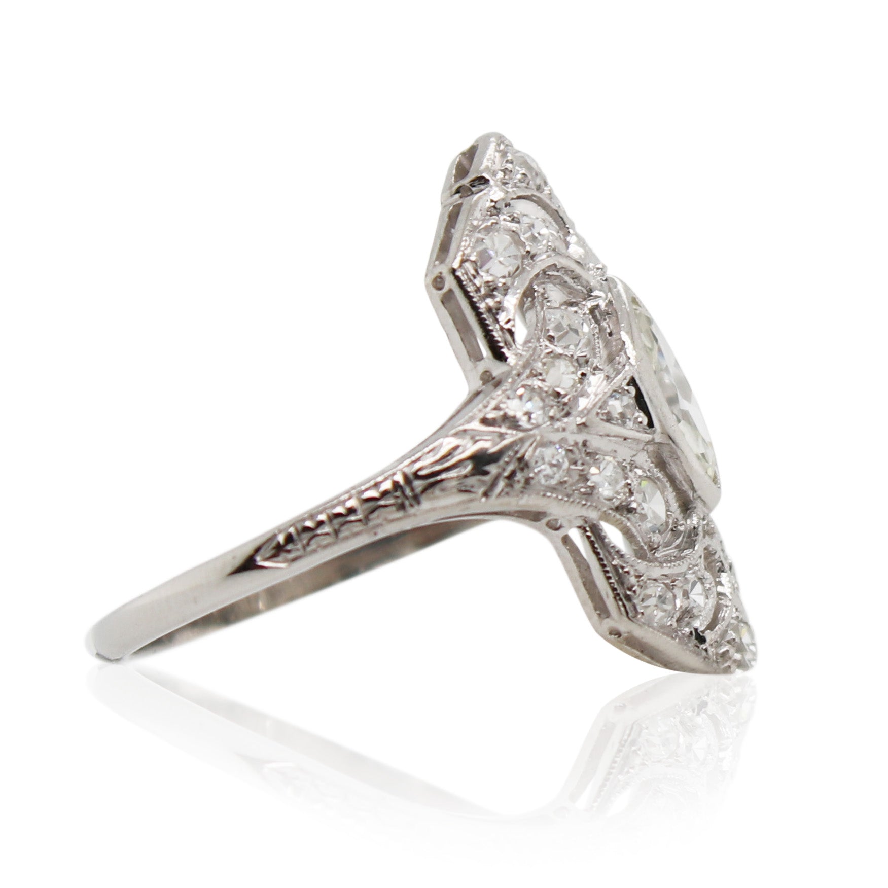 Platinum Elongated Diamond Ring
