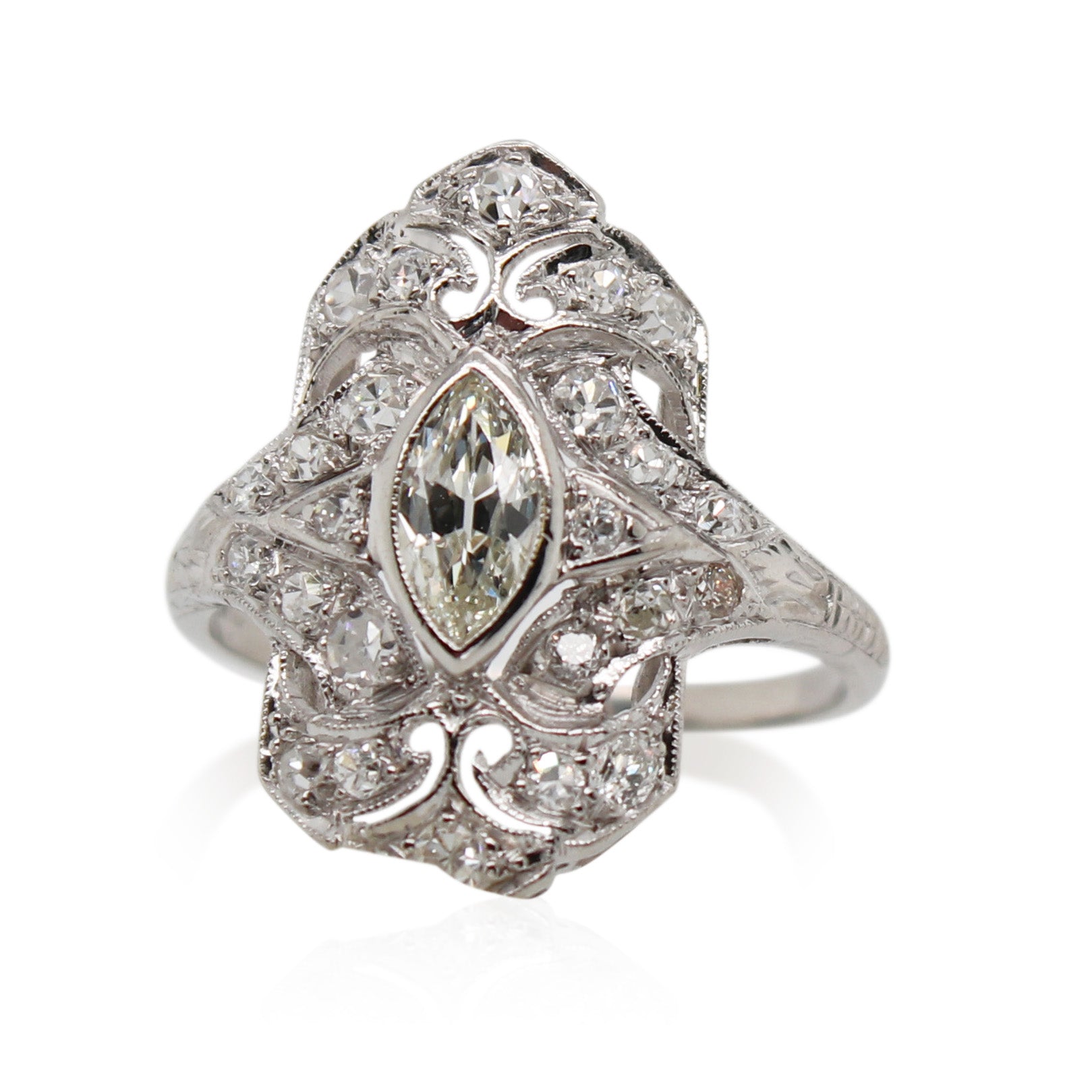 Platinum Elongated Diamond Ring