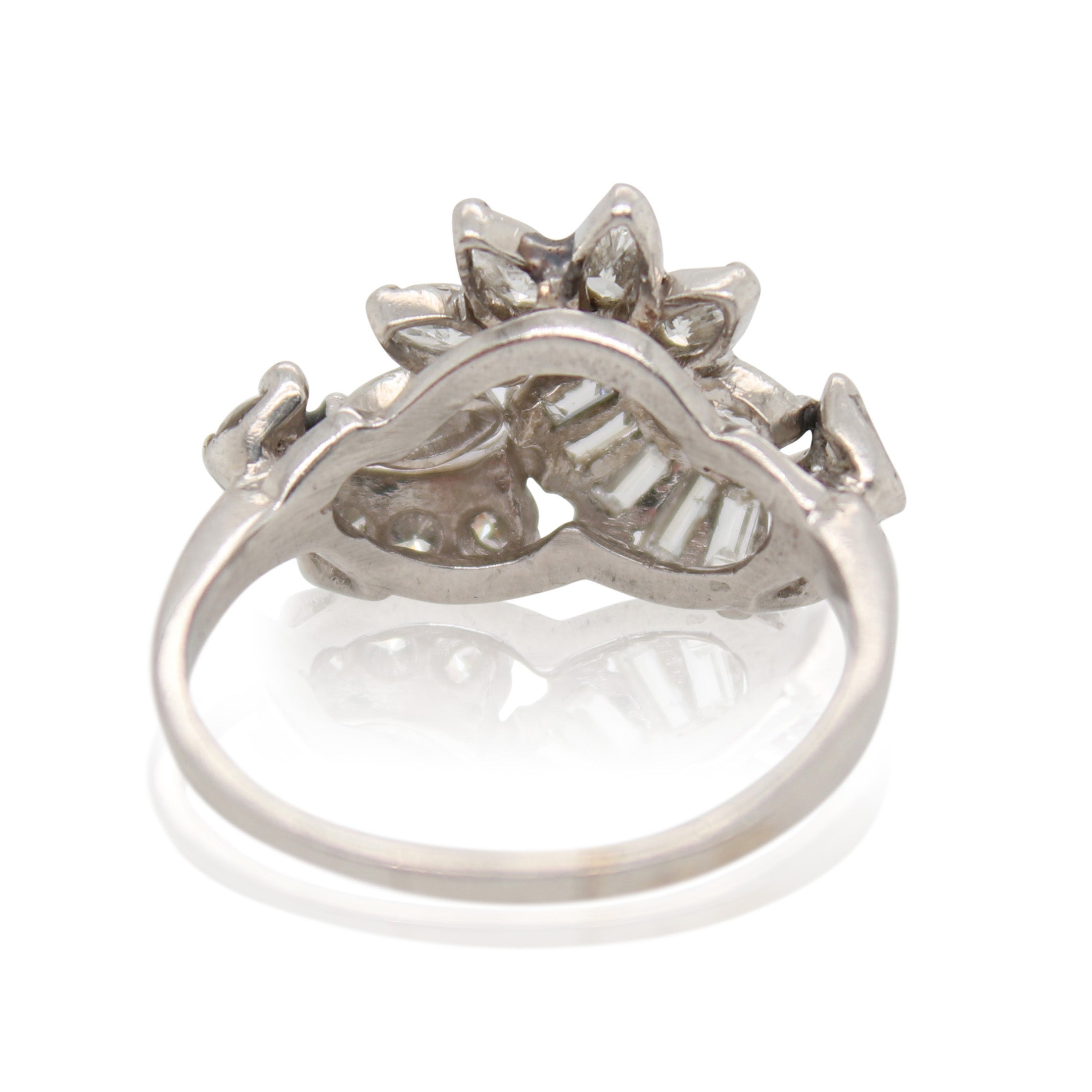 Platinum Marquise, Baguette, and Round Diamond Ring