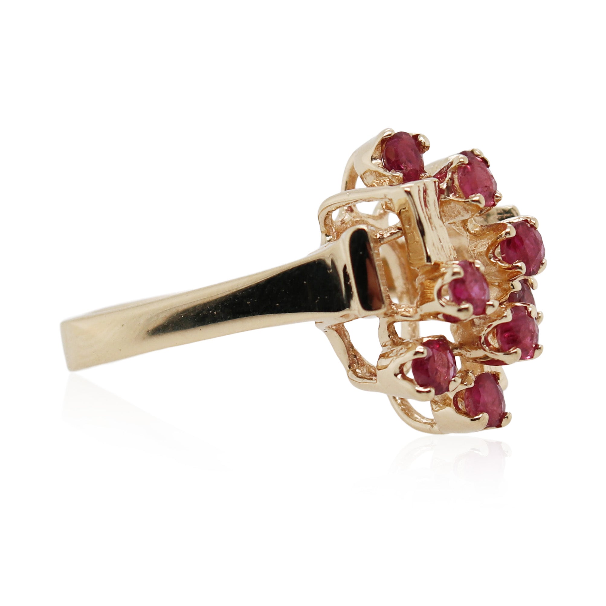 Yellow Gold Ruby Cluster Ring