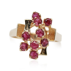 Yellow Gold Ruby Cluster Ring