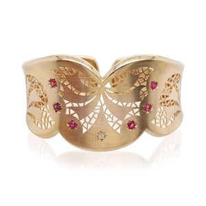 Ruby and Diamond Wide Cuff Bracelet