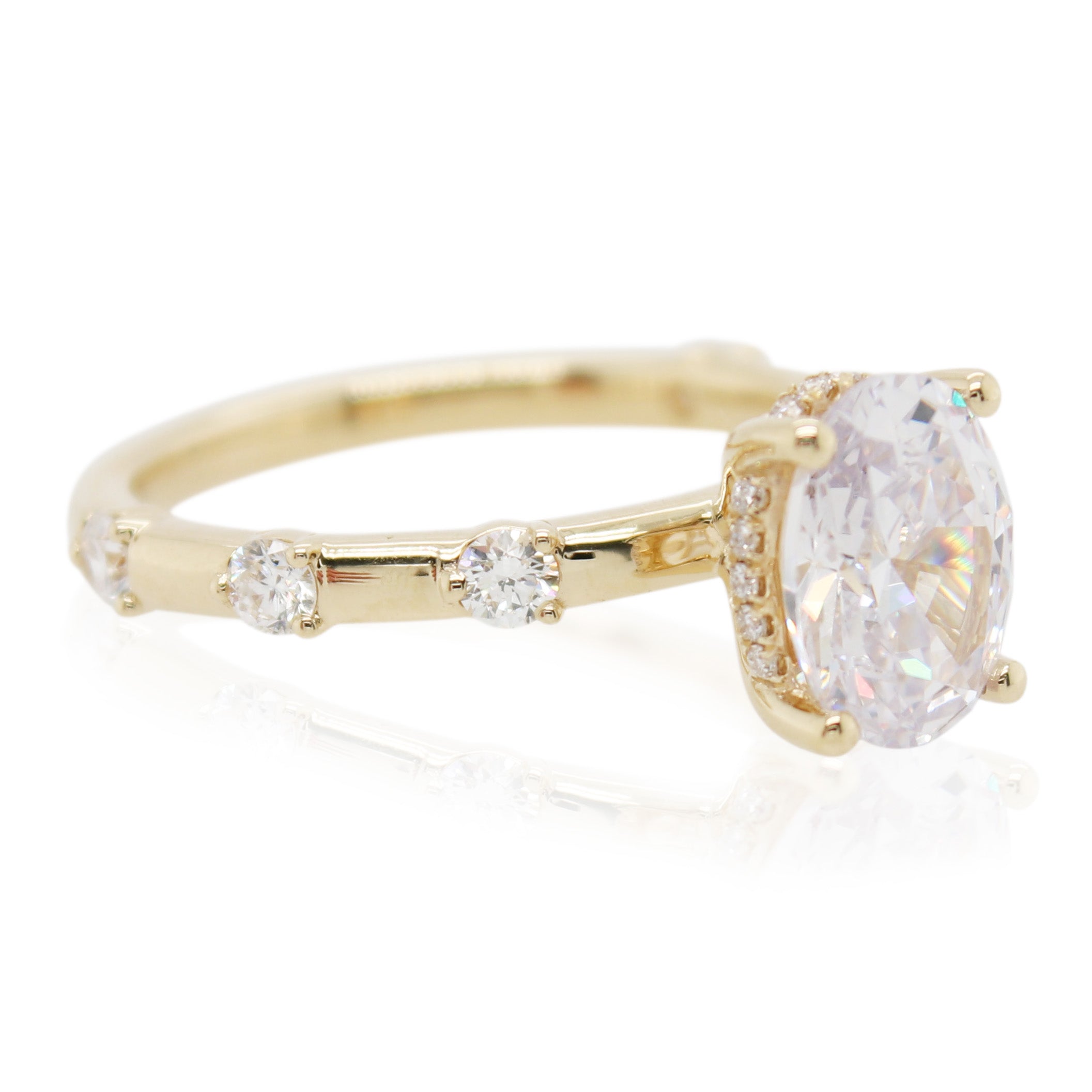 Yellow Gold Hidden Halo and Station Diamond Sides Mounting