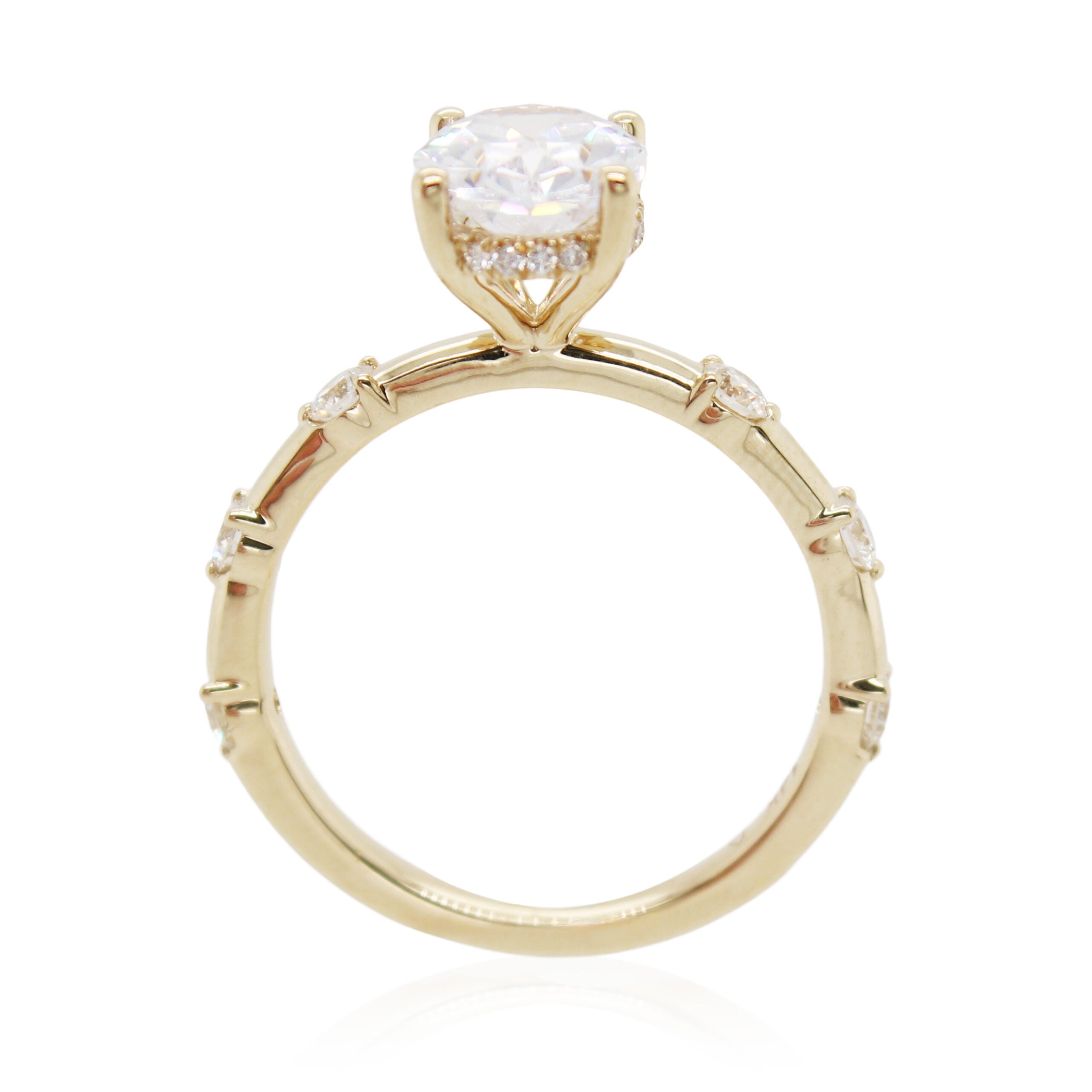 Yellow Gold Hidden Halo and Station Diamond Sides Mounting