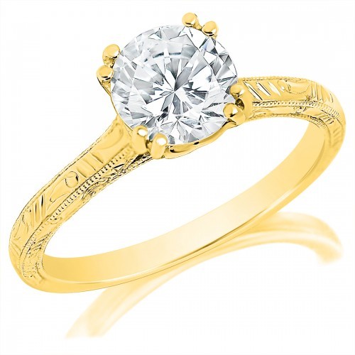 Yellow Gold Small Diamond Accented Solitaire Engagement Mounting