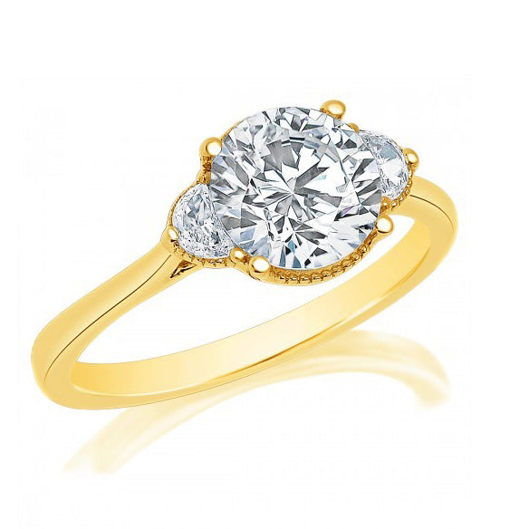 Yellow Gold Half-Moon Diamond Accented Engagement Mounting