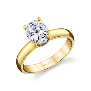 Yellow Gold Hidden Halo Oval Diamond Engagement Mounting