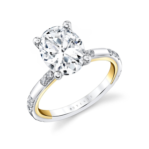 White and Yellow Gold Oval Diamond Engagement Mounting