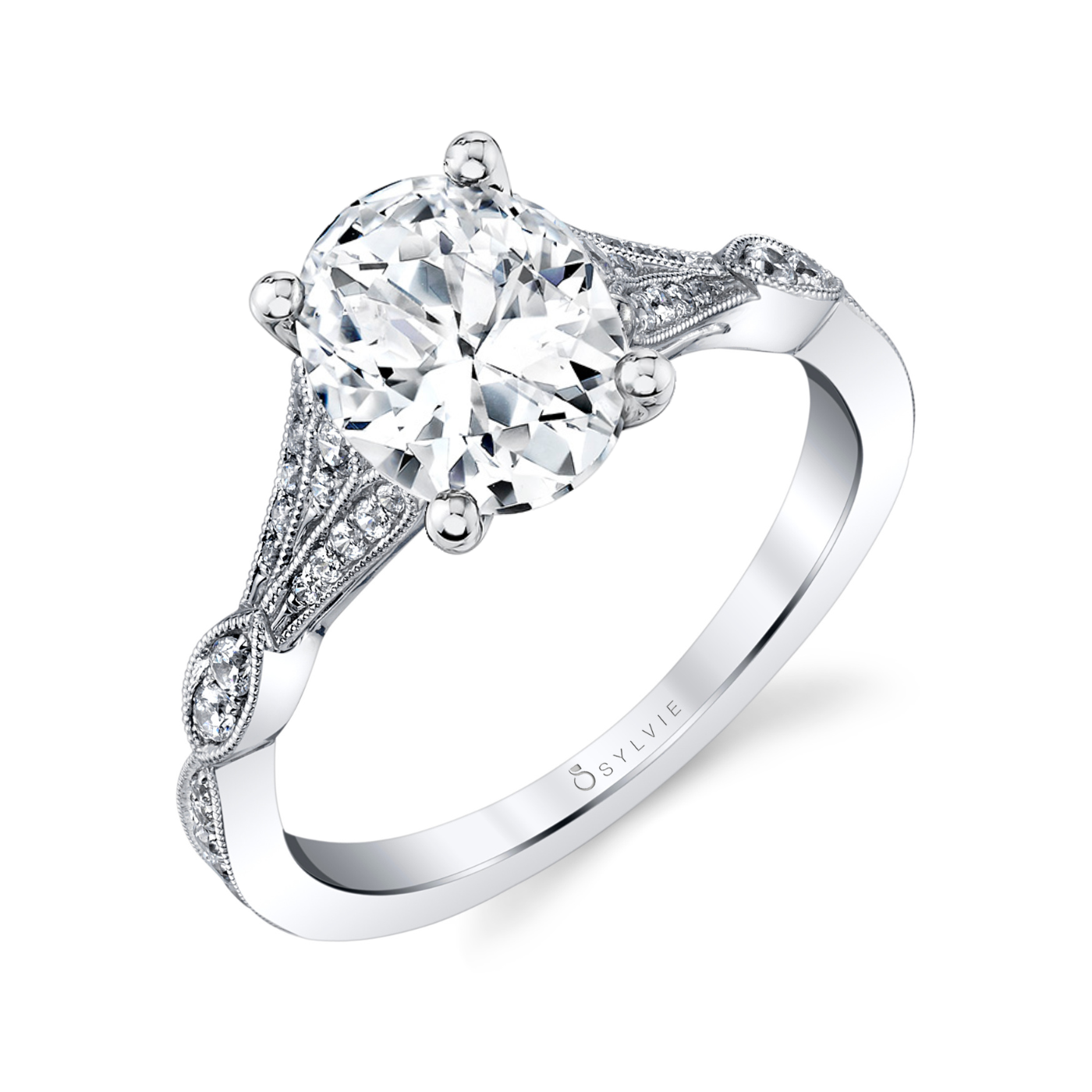 Diamond Engagement Mounting with Milgrain Floral Sides