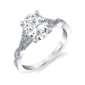 Diamond Engagement Mounting with Milgrain Floral Sides