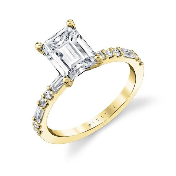 Yellow Gold Emerald Cut Diamond Engagement Mounting