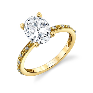 Oval Diamond Engagement Mounting with Vine Sides