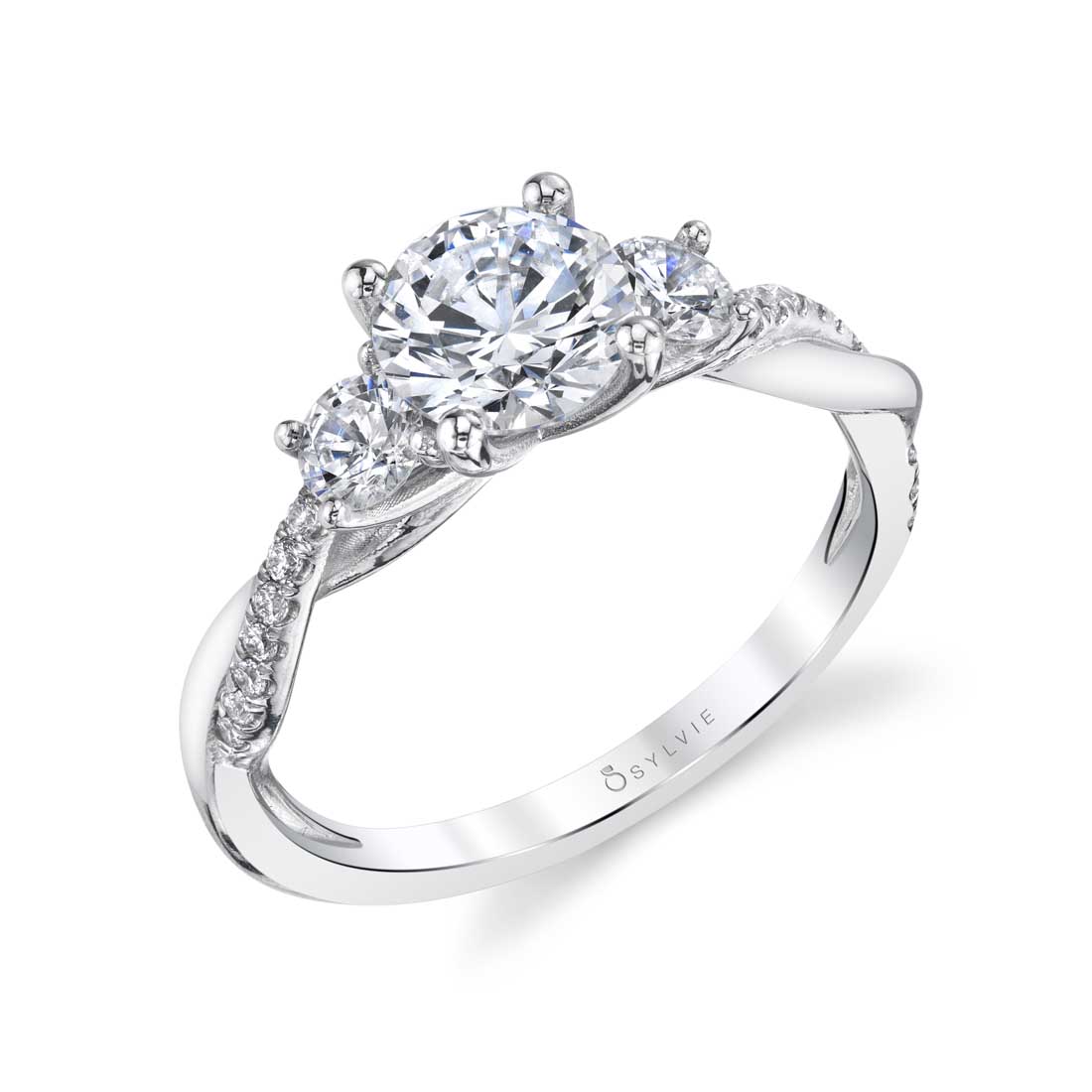 Evangeline Three Stone Spiral Band Engagement Ring