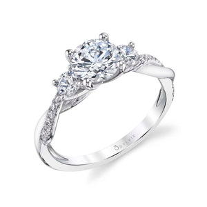 Evangeline Three Stone Spiral Band Engagement Ring