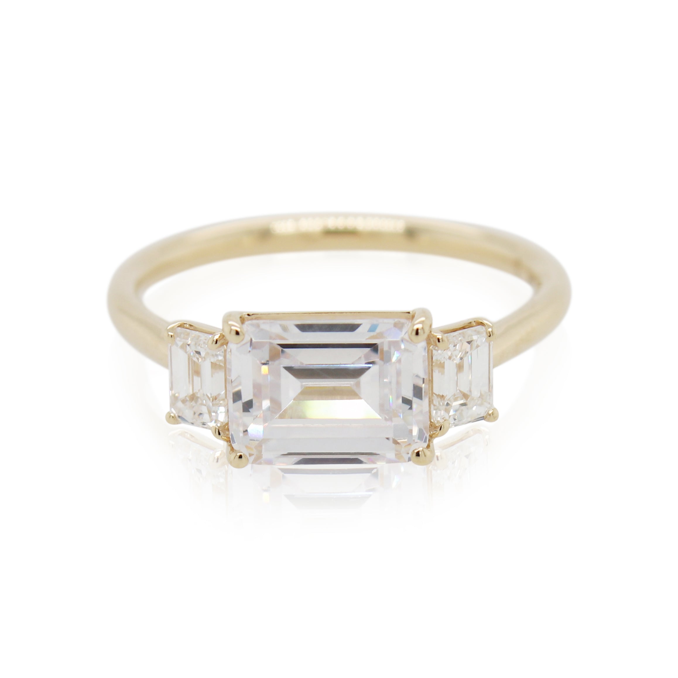 East West Set Emerald Cut Diamond Engagement Ring Mounting