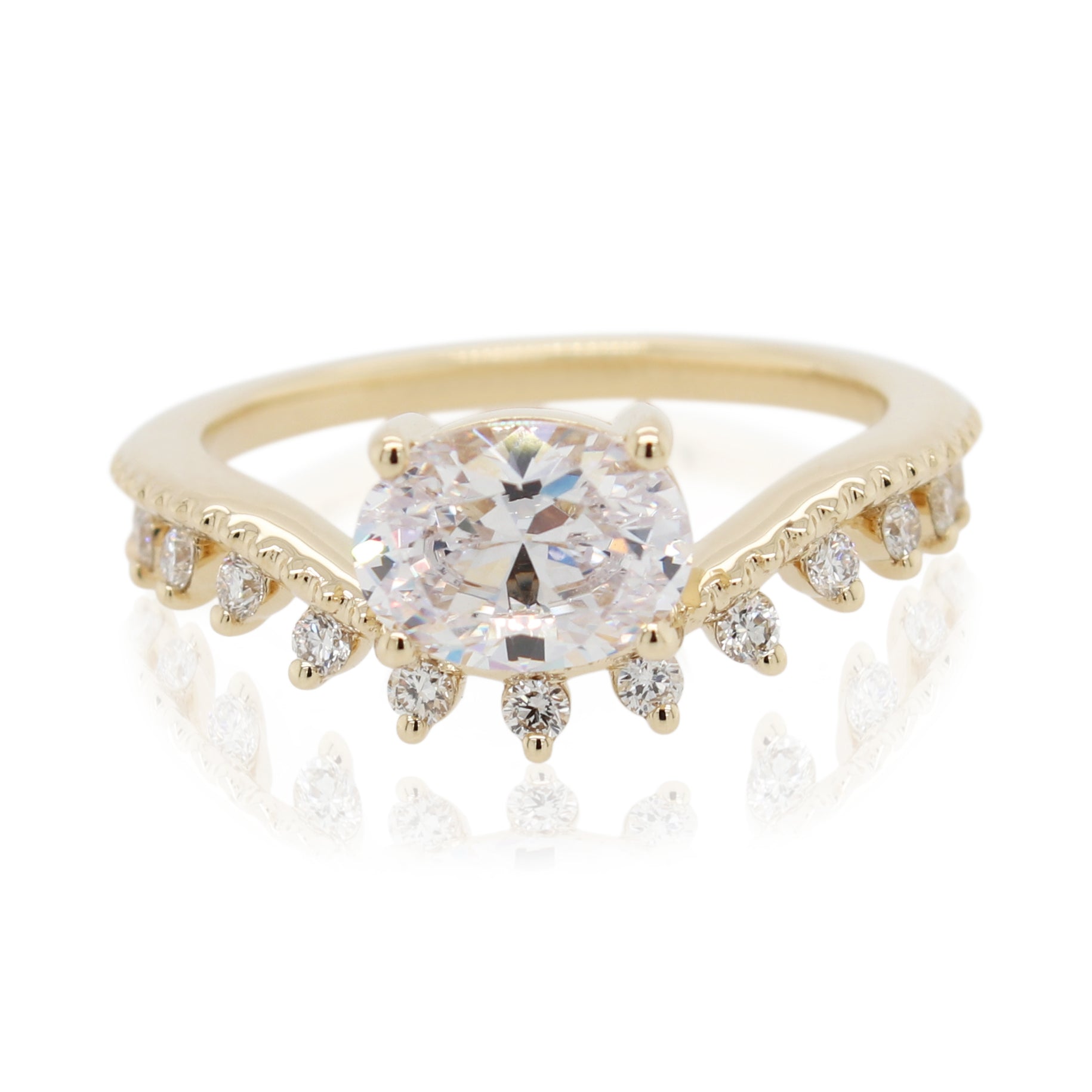 Beaded Accent Diamond Engagement Ring