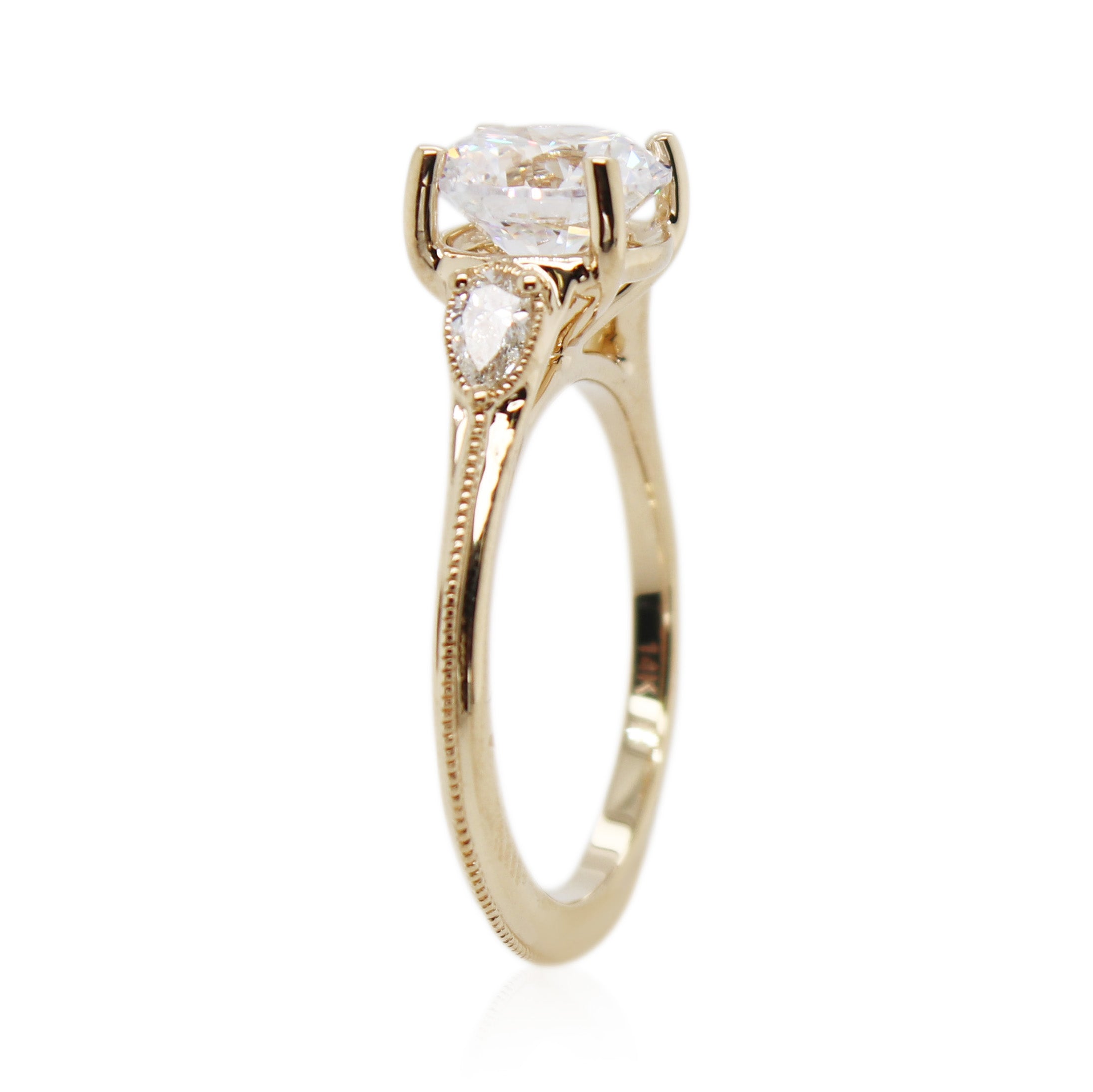 Yellow Gold Pear Shaped Diamond Accented Engagement Ring Mounting