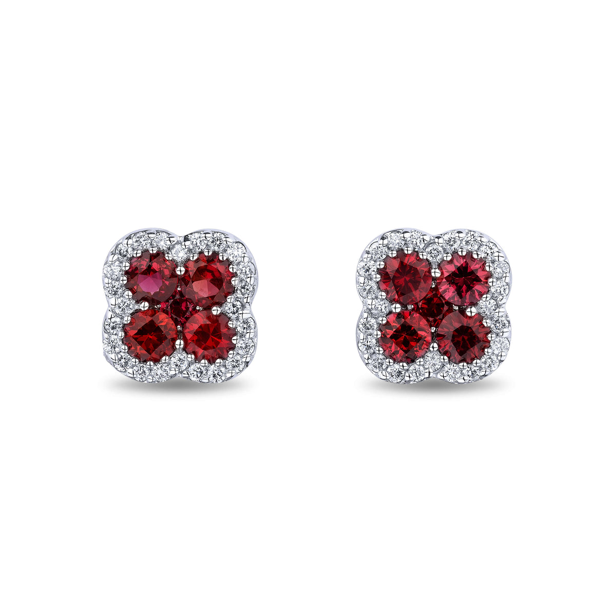 Ruby and Halo Diamond Floral Studs